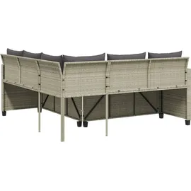 vidaXL Gartensofa in L-Form mit Tisch und Kissen Hellgrau Poly Rattan