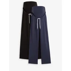 bonprix Umstandshosen aus Baumwoll-Jersey Straight Leg (2er-Pack), blau, 32/34 (XS), mit Baumwolle