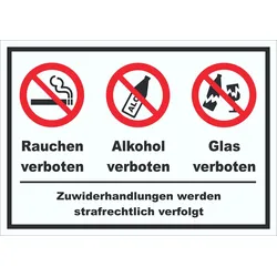 Schild Alkohol Rauchen Glas verboten A6 (105x148mm)