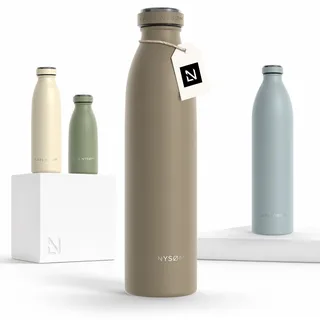 LARS NYSØM Edelstahl Trinkflasche 350ml, 500ml, 750ml, 1L, 1 5 liter | Thermosflasche Kohlensäure geeignet | Auslaufsichere Wasserflasche für Sport, Outdoor, Schule (Taupe Brown, 750ml)