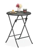 Relaxdays Gartentisch Rattan-Optik, rund, HxD: 75 x 60 cm, Balkontisch, Kunststoff Metall, Outdoor Tisch, grau