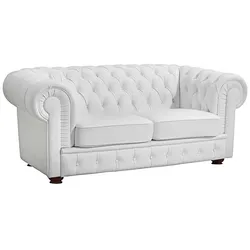 Zweier Sofa Leder weiss im Chesterfield Look 172 cm breit