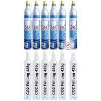 6x CO2 Reserve-Zylinder für 425g | 60l Sprudel-Wasser - Kohlensäure Nachfüll-Flasche kompatibel mit Soda Wasser-Sprudler