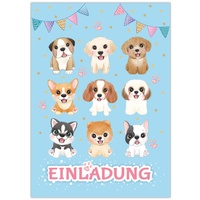 Junapack 12 Einladungskarten zum Kindergeburtstag Mädchen Hunde