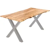 Esstisch Akazie naturfarben 140 x 80 cm X-Gestell silber YVONNE - Beige