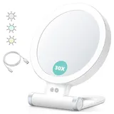 VIVIHEYDAY Vergrößerungsspiegel Schminkspiegel mit Beleuchtung für Tisch Kosmetikspiegel 3Lichtfarben (Dimmbar, 30 Fach Vergrößerung) weiß