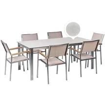 Beliani Gartenmöbel Set 7-tlg. Weiß/Beige/Silber