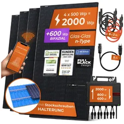 Solarway® Balkonkraftwerk 2000W komplett Steckdose - neuester 2000W Wechselrichter - Solaranlage Komplettset - 500W bifaziale Solarmodule & Envertech & Zubehör