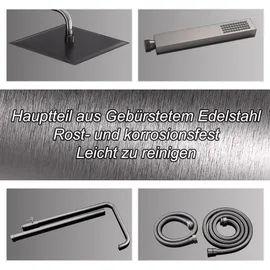 Görbach JOHO Regendusche Duschsystem mit Thermostatbatterie, Edelstahl Duschset mit Duscharmatur Komplettset, Kopfbrause 30x30cm Gunmetal Grau