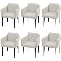 Mendler 6er-Set Esszimmerstuhl HWC-H93, Küchenstuhl Lehnstuhl Stuhl Stoff/Textil creme-beige