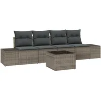 vidaXL 5-teiliges Garten Sofa Set mit Kissen Grau Poly Rattan