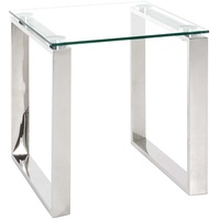 Beitisch aus Glas und Edelstahl Bügelgestell