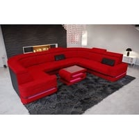 Sofa Dreams Wohnlandschaft Stoff Couch Polstersofa Positano U Form Stoffsofa, mit LED, Stauraum, Designersofa rot|schwarz