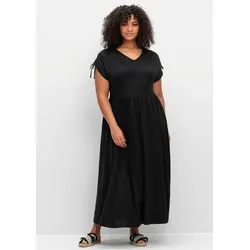 Jerseykleid SHEEGO "Jerseykleid", Damen, Gr. 40, Normalgrößen, schwarz, 50% Baumwolle, 50% Modal, Kleider