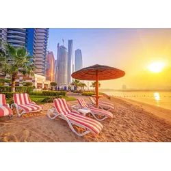 Fototapete PAPERMOON "ABU DHABI-EMIRATES SKYLINE und STRAND", bunt, B:3,50m L:2,60m, Vlies, Tapeten