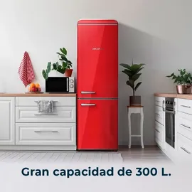 Cecotec Bolero CoolMarket Combi Origin 300 Retro-Kühl-Gefrierkombination (300 l, 1915 mm hoch, Rot)