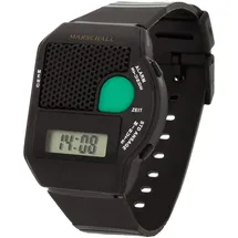 Marschall sprechende Armbanduhr schwarz mit großem, grünen Knopf