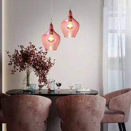 Nowa Glas Pendelleuchte pink Esszimmer Lampe hängend Retro Hängelampe Wohnzimmer Vintage, 1x E27, DxH 20 x 150 cm, 2er Set