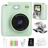 Kinderkamera Sofortbildkamera, Ambesty Digitalkamera für Kinder mit Druckpapier 32G TF Karte, 2,4 Zoll Bildschirm 1080P Videokamera Kamera Sofortdruck, Weihnachten Geschenk für Kinder 3-12 Jahren