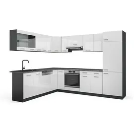Vicco Eckküche R-Line, Weiß Hochglanz/Anthrazit, 227 x 287 cm ohne Arbeitsplatte