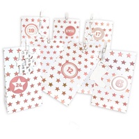 Frau WUNDERVoll® Adventskalender Weihnachtszeit, Blockbodenbeutel weiß, rosegold Sterne, Ziffern