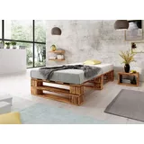 Lermowood Palettenbett M2 100 x 200 cm Geflammt Holzbett Massivholzbett Bett aus Paletten Seniorenbett Kinderbett Jugendbett - Weiß/Grau/Braun