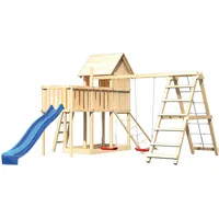 Karibu Akubi Stelzenhaus Frieda mit Wellenrutsche, Doppelschaukelanbau, Klettergerüst, Anbauplattform