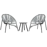 vidaXL Gartenstuhl-Set 3-tlg. Schwarz und Hellgrau Poly Rattan