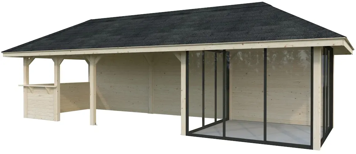 Palmako Pavillon Bianca 24,9 m2 Set 516 Slide Plus mit Isolierglas-Schiebetüren Transparent tauchgrundiert