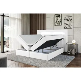 altdecor BOXBETT LED mit H3-Matratze und Lattenrost - NOEL GOLD - 200x200 Weiß