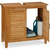 Relaxdays Waschbeckenunterschrank LAMELL Bambus - Hellbraun