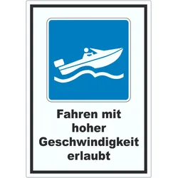 Fahren mit hoher Geschwindigkeit erlaubt Symbol Text Aufkleber A8 (52x74mm)