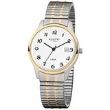 Regent Quarzuhr F-877 Herren-Uhr Analog Quarz mit Zug-Armband Silber IP Gold Ø 36 mm