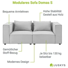 Juskys Modulares Sofa Domas 2 Sitzer mit Armlehnen + Kissen Stoff Hellgrau