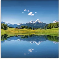 Artland Glasbild »Landschaft in den Alpen«, Berge, (1 St.), in verschiedenen Größen Artland Farbe Bild(er): blau