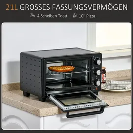 Homcom Minibackofen 21L einstellbare Temperatur Ofen 3 Kochmodi Schwarz+Silber