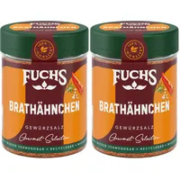 Fuchs Gourmet Selection Klassisch/Heimisch – Brathähnchen Gewürzsalz, nachfüllbares Hähnchen Gewürz, Salz zum Würzen von gebratenem Geflügel-Fleisch, vegan, 80 g (Packung mit 2)