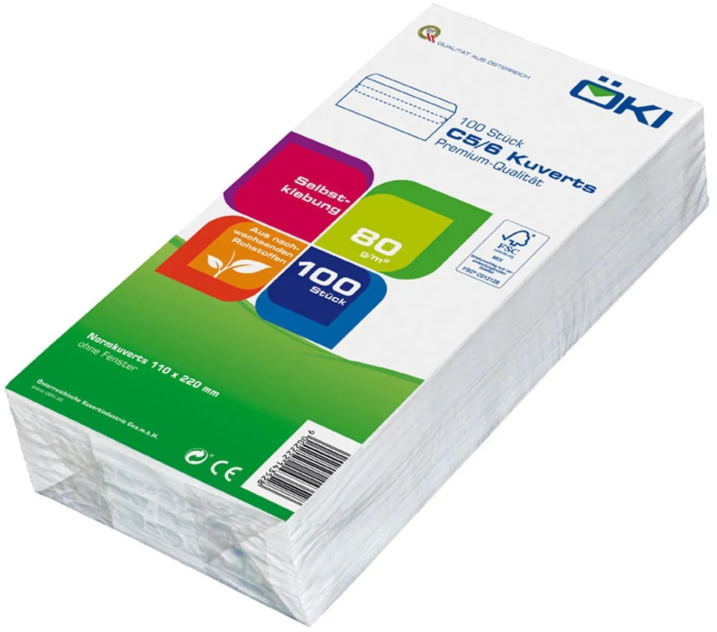 Briefumschläge Kuvert C5/6 110x220mm weiß, 80 gr. selbstklebend, 100 Stk.