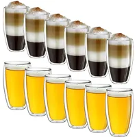 Creano Thermogläser doppelwandig 400ml „DG-SH“, 12er Set, große doppelwandige Gläser aus Borosilikatglas, Kaffeegläser, Teegläser, Latte Macchiato Gläser