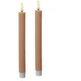 MARELIDA LED Stabkerzen gerillt Tafelkerzen Dinner Spitzkerzen 25cm rosa 2St.