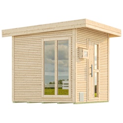 Weka Blockbohlen Saunahaus Kuopio - 45 mm Blockbohlennaturbelassen Inkl. bodentiefem Fenster 9 kW finnischem Saunaofen OS mit Ofenschutz, Anschlusskabel, analoger Steuerung