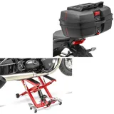 Set: Motorrad Hebebühne Midlift XL bis 500kg in rot ConStands mit Motorrad Topcase DK45 univ. 45 Liter mit Gepäckgrill