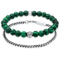 Kuzzoi Bead-Armband-Set Herren Set Panzer Synth. Malachit Perlen 925 Silbe, Kugel silberfarben 23