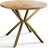 Runder Esszimmertisch LOFT LITE, ausziehbarer Tisch Durchmesser: 100 cm/180 cm, Wohnzimmertisch Farbe: Hellbraun, mit Metallbeinen in Farbe Gold