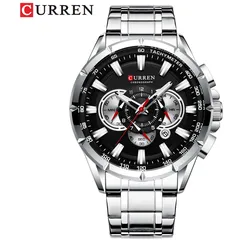 CURREN 8363 Uhr Quarz Herren Armbanduhr Uhren mit Edelstahlarmband Drei Hilfszifferblätter Kalenderanzeige Wasserdicht silber/schwarz