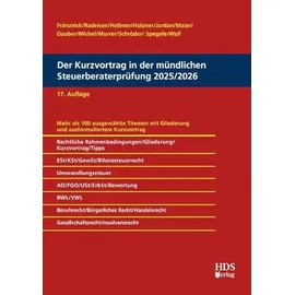 HDS-Verlag Der Kurzvortrag in der mündlichen Steuerberaterprüfung 2025/2026, 17. Auflage