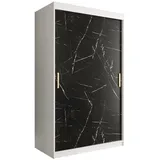 MIRJAN24 Kleiderschrank Marmur T 120 (mit Schiebetüren) zwei Kleiderstangen, Marmor Optik Muster, 100/120/150/180/200/250 cm schwarz|weiß 120 cm x 200 cm x 62 cm