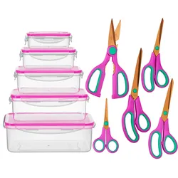 Scheren-Set KING "Easycut Box", lila (beere), Scheren, 5 Scheren, 5 Vorratsboxen inkl. Deckel
