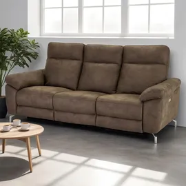 Furnhouse Ibbe Design Braun Stoff 3er Sitzer Relaxsofa Couch mit Elektrisch Verstellbar Relaxfunktion Heimkino Sofa Doha mit Fussteil, Federkern, 222x96x101 cm