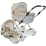 Eichhorn Kinderwagen Kombi-Kinderwagen Retro Korbkinderwagen Komplett-Set "Senator", Weide Weiß, inklusive Sportwageneinsatz (0-3 Jahre) / made in EU beige